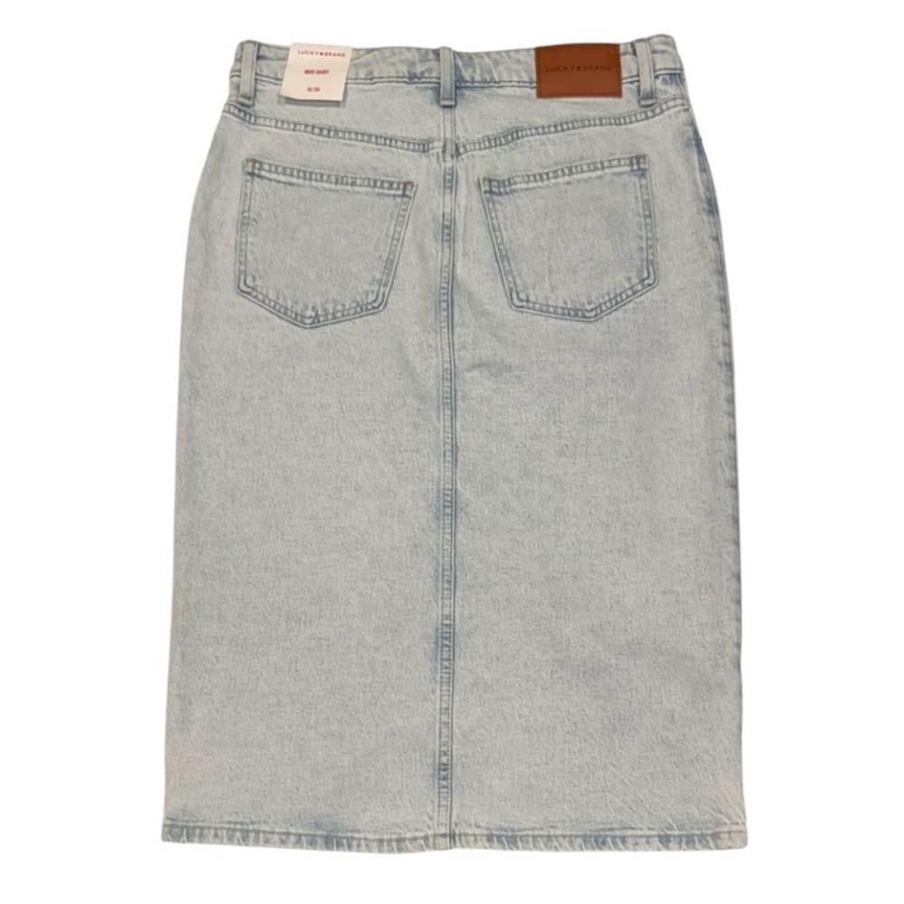 LUCKY BRAND Light Wash Blue Denim Jean Midi Skirt With Slit & Pockets NWT 8/29 - Picture 4 of 14